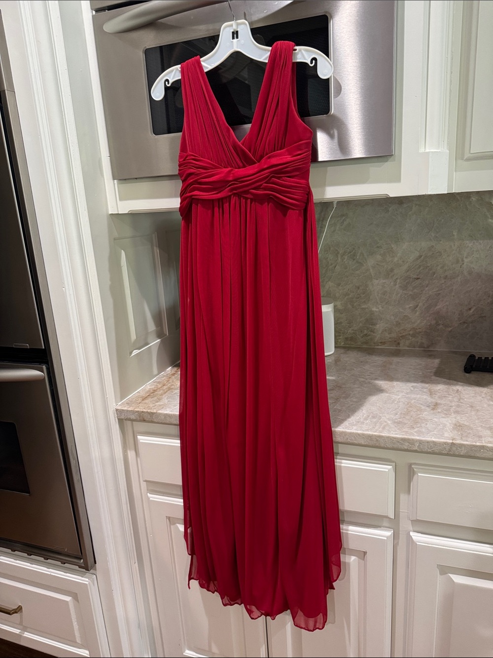 David's Bridal Red V-Neck Maxi Dress